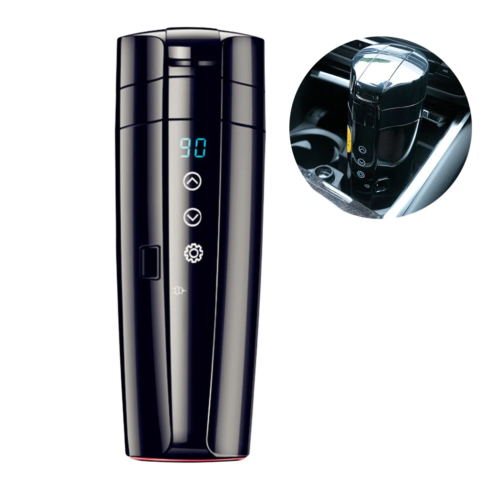 12V-24V 커피 우유 가열 주전자 차량용 가열 스마트 머그 디지털 LCD 디스플레이 터치 스크린 휴대용 차량용 가열 컵 스테인리스 스틸