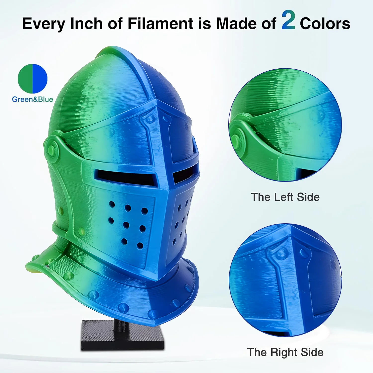 다색 3D 프린터 필라멘트, 듀얼/트리 컬러 1.75mm PLA 실크 광택 인쇄 필라멘트, 250g(0.55lbs) 대부분의 FDM 3D 프린터에 호환 가능