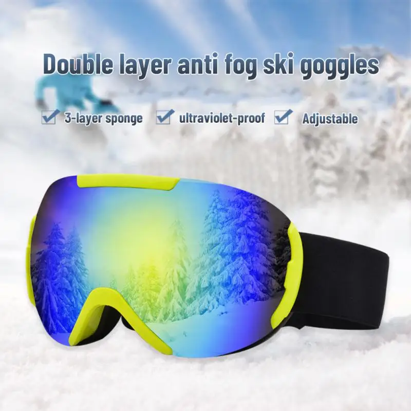 

Anti-fog Ski Goggles New Large-view Goggles With Adjustable Mirror Belt PC Wear-resistant Double-layer Ski Mask For Adults