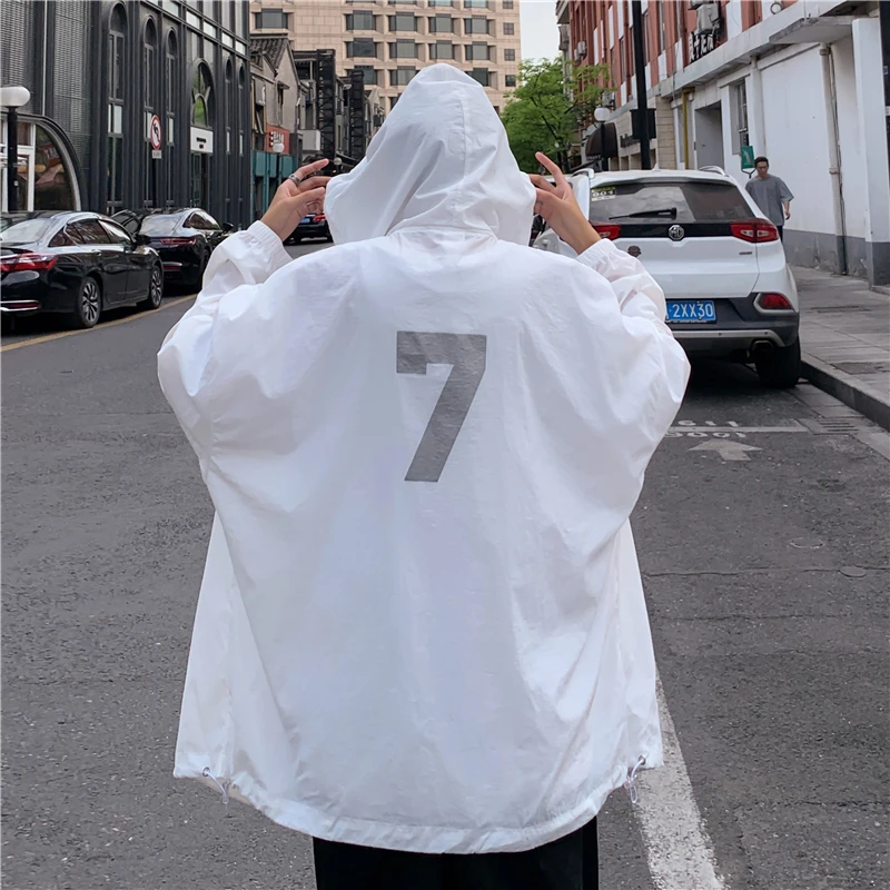 Summer Thin Sun Protection Hooded Men Jackets Breathable Coats Casual Streetwear Ins Trendy Loose Soft Men's Oversize Jackets