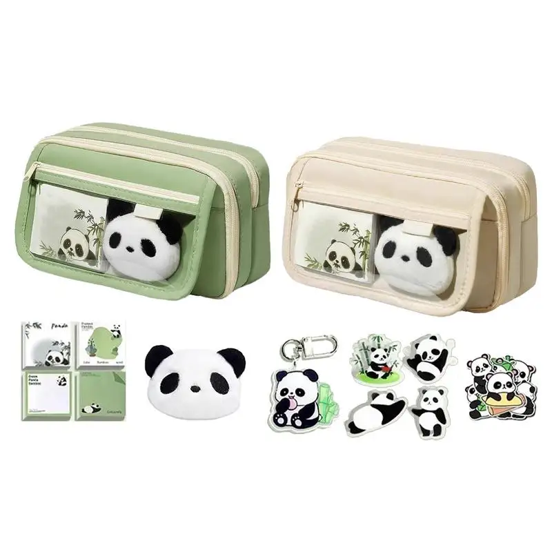 JAHEMU Panda Astuccio Portamatite Cartoleria Organizer Verde Astuccio per Matite Grande Capacità Cassa di Matita Studenti Ufficio Forniture, Portachiavi, Spilla, Bulldog Clip, Blocchetti Memo Adesivi