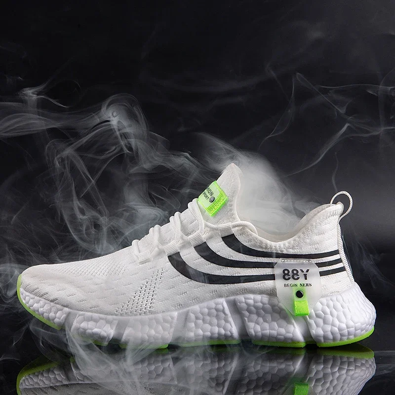 2024 Men Sneaker Outdoor Running Shoes Men Training Shoes Breathable Casual Shoe Lightweight Mesh Stripe Lace Up Plus Size 36-46