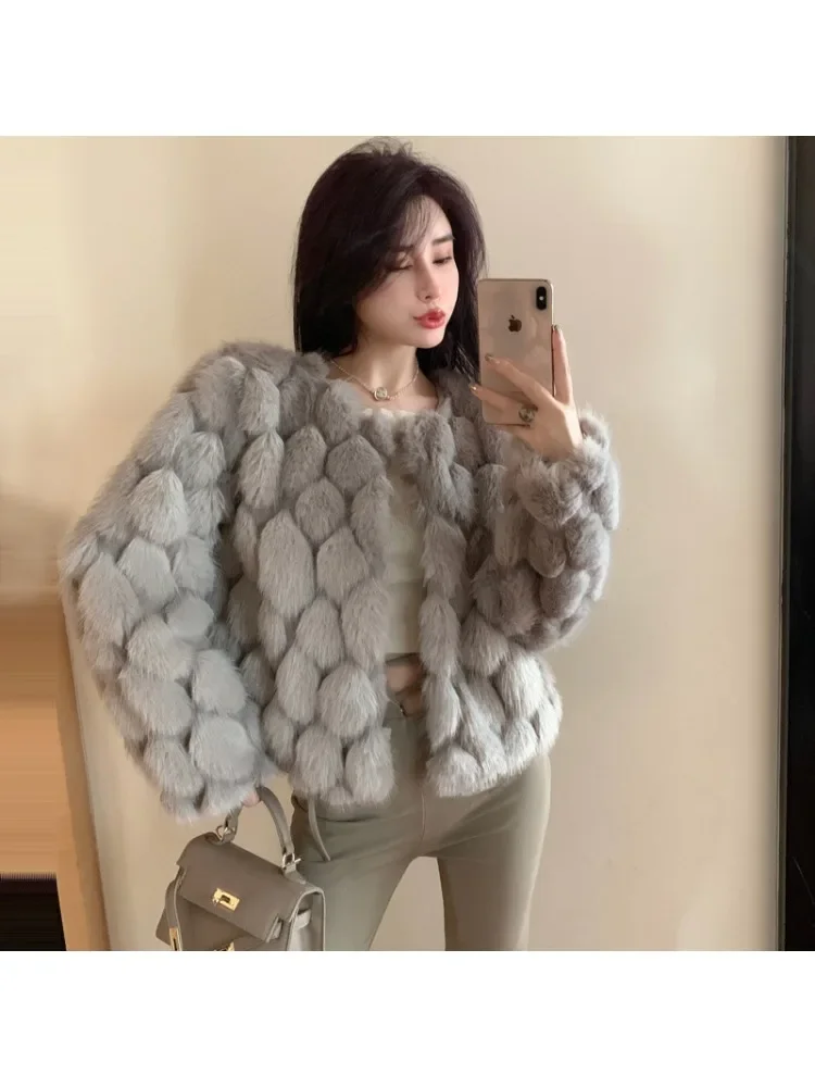 

New Winter Coat for Women Winter Imitation Fox Fur Coat for Women Short Slim Fit Plush Raccoon Dog Fur Coat Woman Clothing