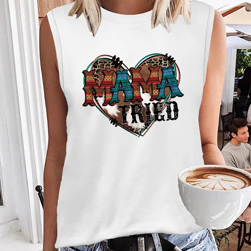 

Mama Tried Aztec Cowhide Leopard Heart Print Women's Fashion Sports Tank Tops Summer Running Vest Gym Clothing Casual Singlets