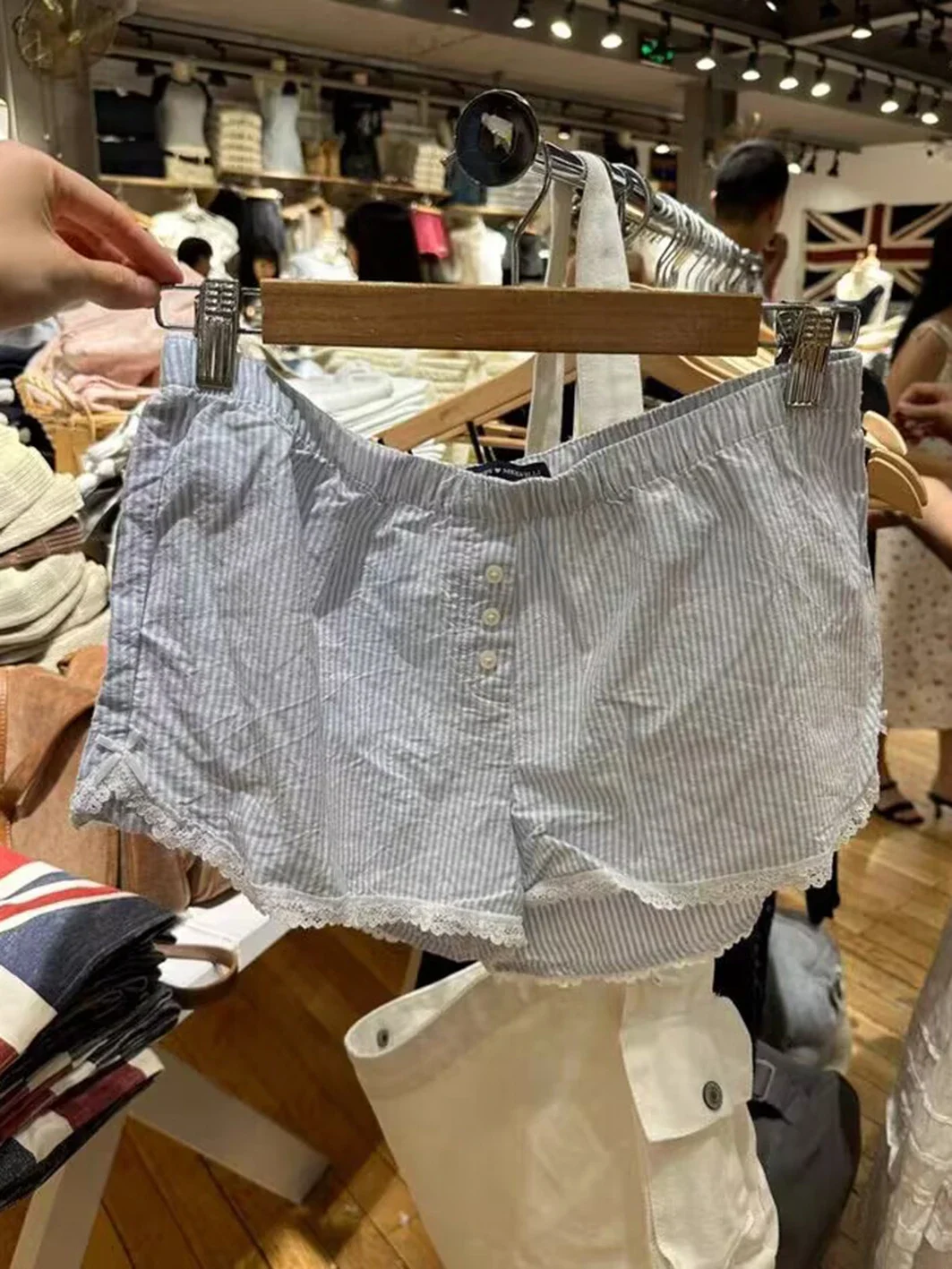 Blue Striped Blouse Shorts Set Woman Lapel Pocket Loose Shirt Drawstring Buttons Straight Short Pants Casual 2 Pieces Set Outfit 5