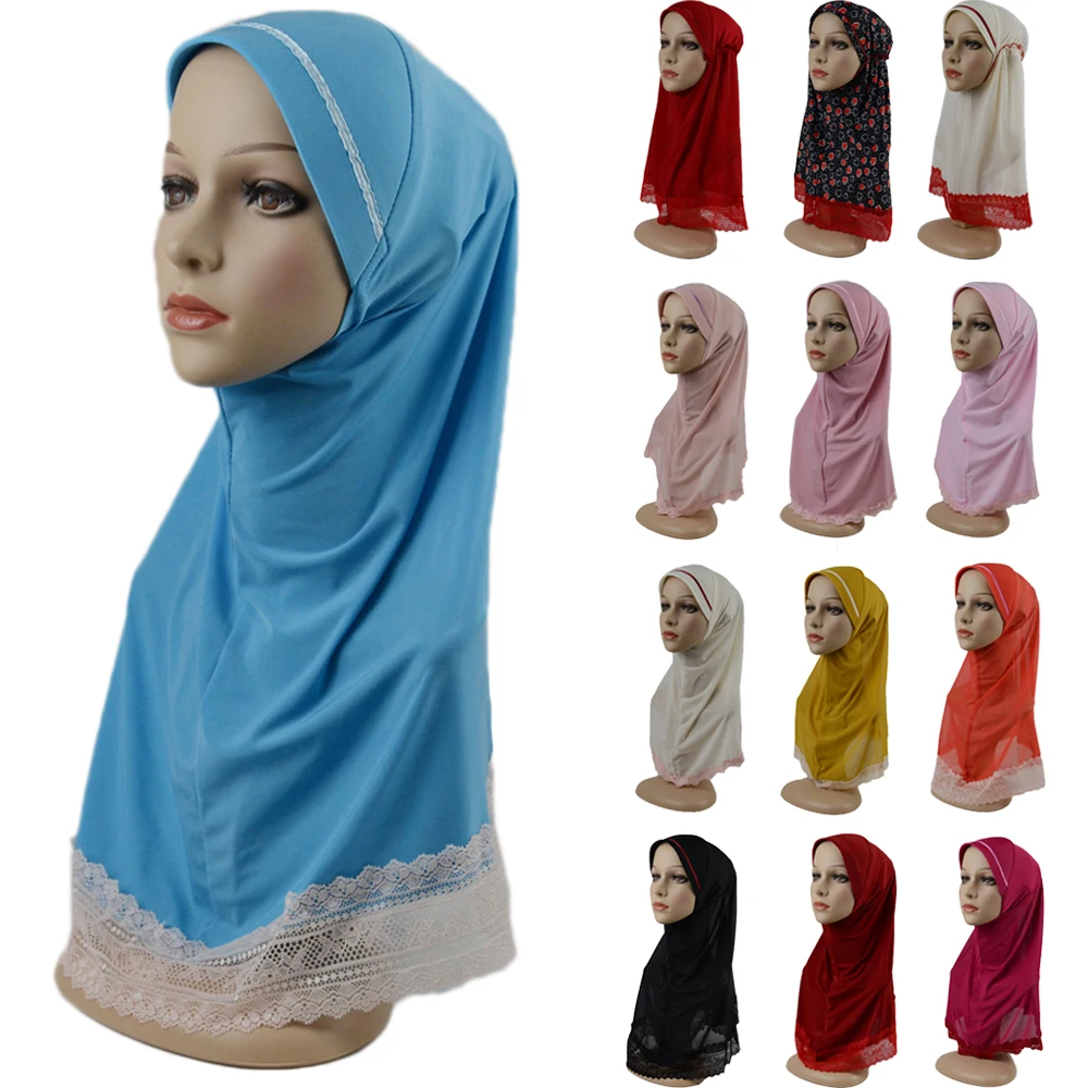 

6-12Y One Piece Amira Ready To Wear Instant Hijab Scarf Muslim Kids Girls Wrap Cap Headscarf Children Turban Islamic Hat Ramadan