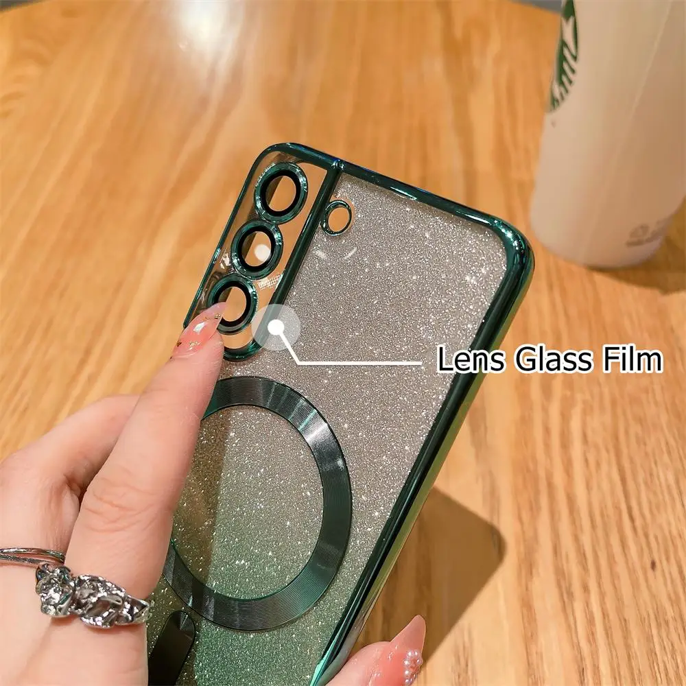 Étui de charge magnétique sans fil pour Samsung Galaxy S21 S20 Fe S23 S22 Ultra Plus pour Magsafe Gradient Glitter Cover Note 20 10_voghion.com