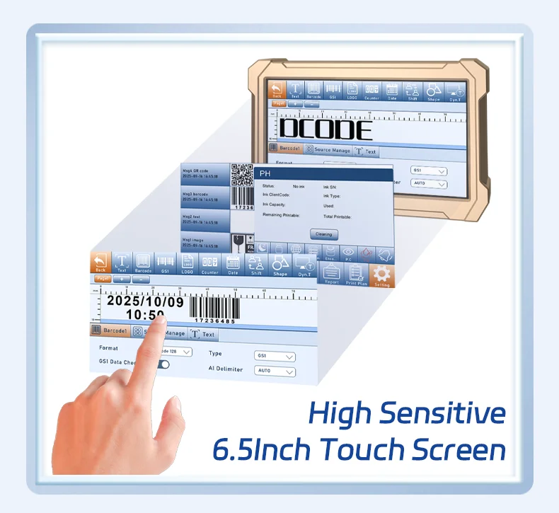 PRX1000 Online Inkjet Printer 6.5inch Capacitive Screen Thermal Inkjet Printer T