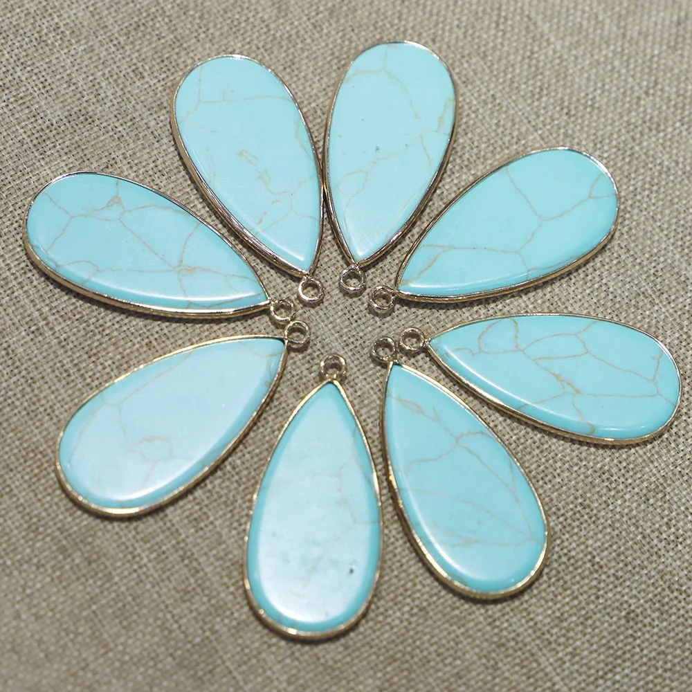 Hotsell Natural Stone Long Flat Water Drop Pendants Necklace Fashion Jewelry Making Diy Charm Earring Accessories Wholesale 8Pcs