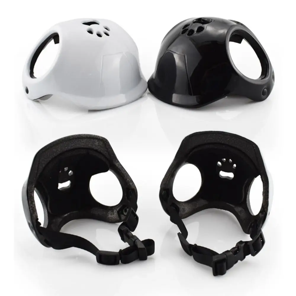 Plastic Pet Dog Helmets With Ear Holes Solid Color Puppy Safety Helmet Handsome Adjustable Straps Pet Motorcycle Headgear Cat