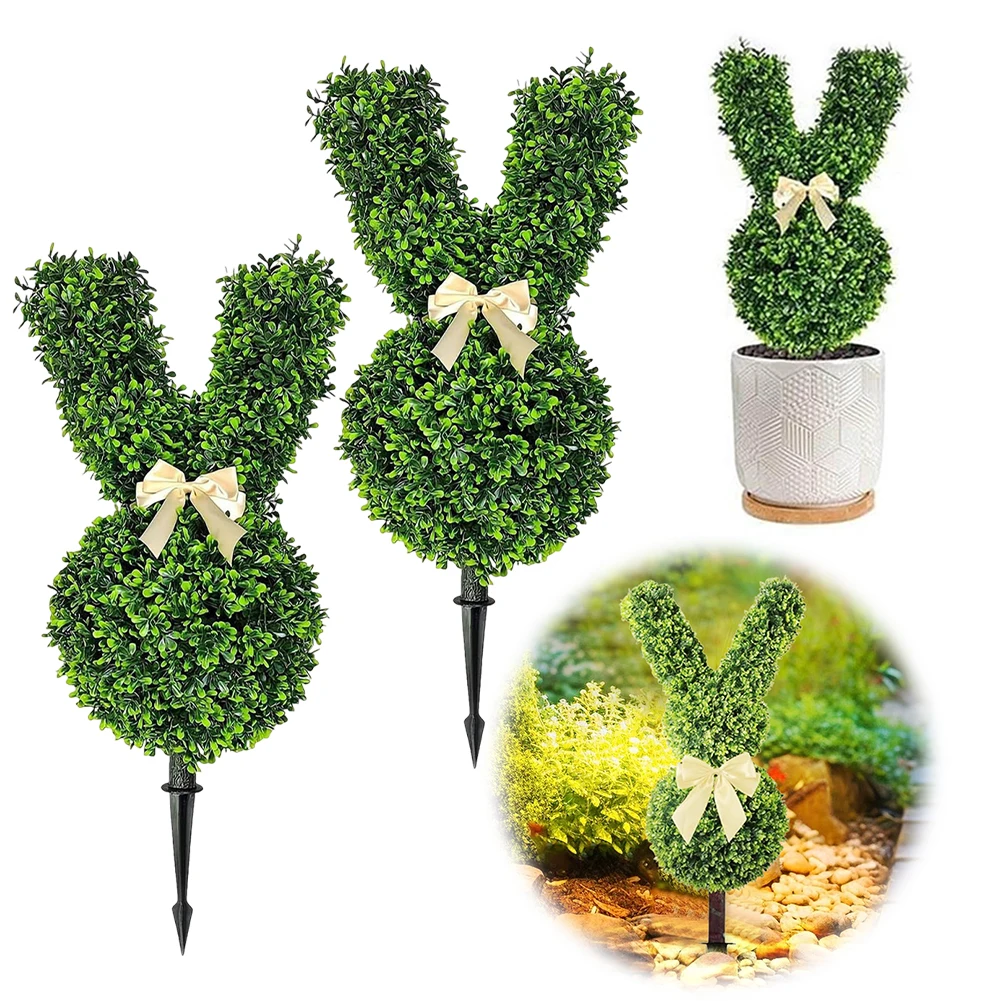 55/70cm Artificial Bunny Topiary Green Easter Rabbit Topiary Tree Faux Greenery Bunny Plant for Easter Porch Patio Decor