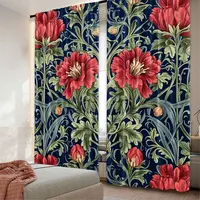 2Pcs Boho Watercolor Floral And Leaves Symmetry Curtain Suitable For Bedroom Kitchen Dining Room Living Room Study Office 2