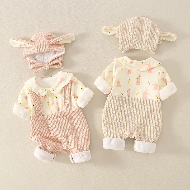

Korean Spring Autumn 2024 Baby Girl Romper Outdoors Print Lapel Long Sleeve Sweet Newborn Girl Bodysuit Cute Infant Girl Onesies