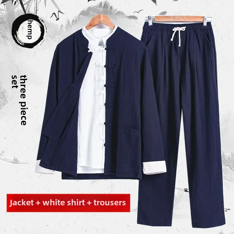 Navy blue three-piece jacket + base + trousers