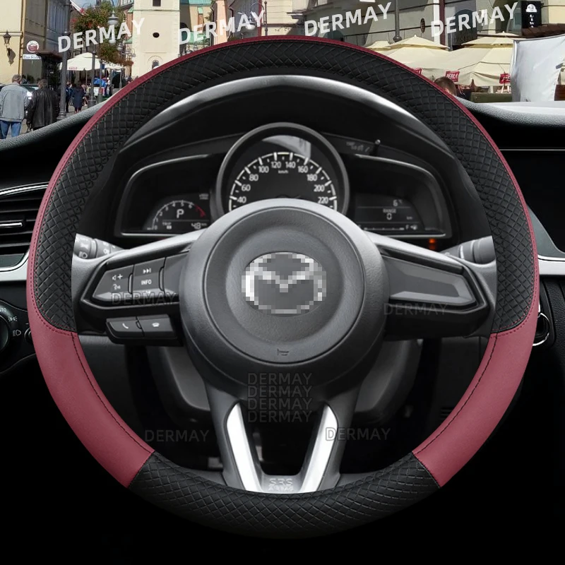 Car Steering Wheel Cover PU Leather Non-slip Auto Accessories for Mazda 3 BK BL BM BN BP Mazda 6 CX3 CX5 CX7 CX30 Axela Atenza steering wheel cover