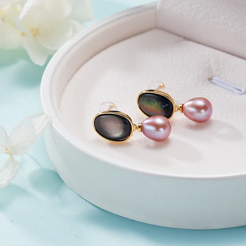 MULICHEN 8-9mm Freshwater Pearl Pendant Women Earrings Vintage Pearl Shell Accessories Earrings Anniversary Gift Jewelry