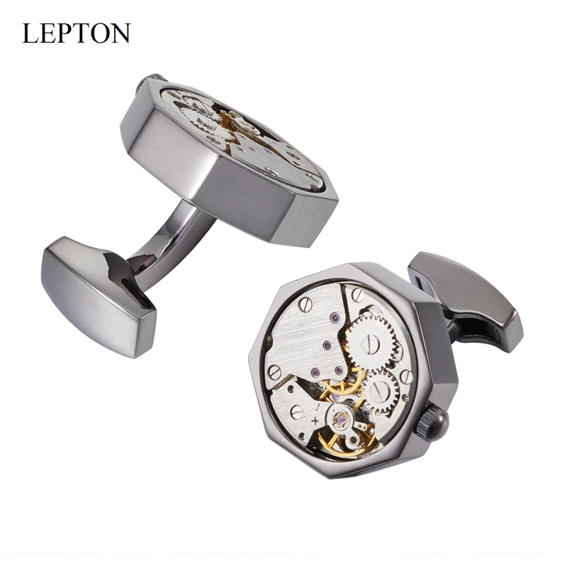 Lepton Watch Movement Cufflinks Of Movable Black Vintage Steampunk Gear Cufflink Perfect For Wedding Groom Anniversary Birthday
