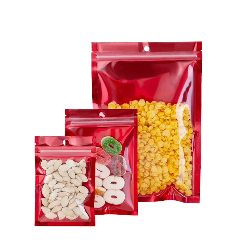 Reclosable Ziplock Hang Hole Package Aluminum Foil Bag Tranparent Plastic Mylar Foil Food Storage Pouches 100pcs/lot