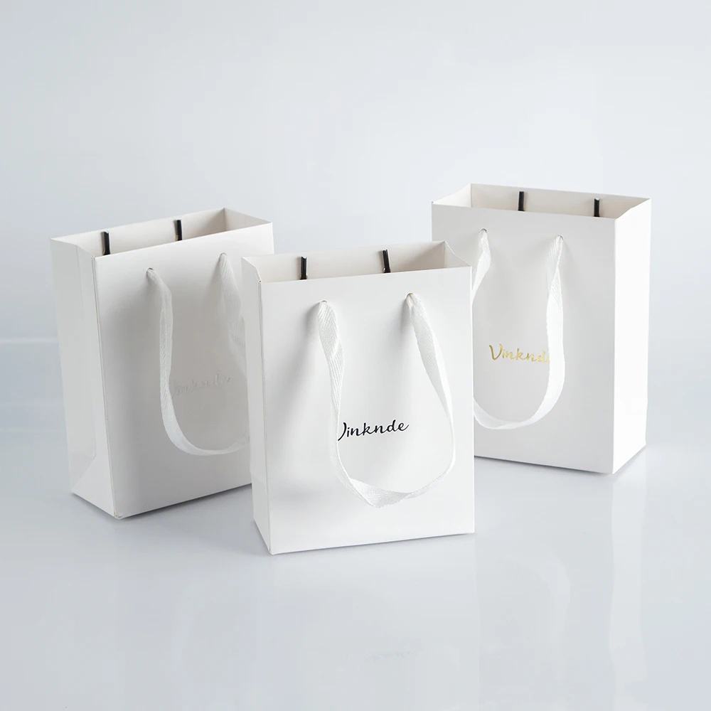 100pcs Bulk White Black Paper Tote Bags Custom Logo 12x6x16cm Shopping  Retail Business Birthday Wedding Party Bag with Handles