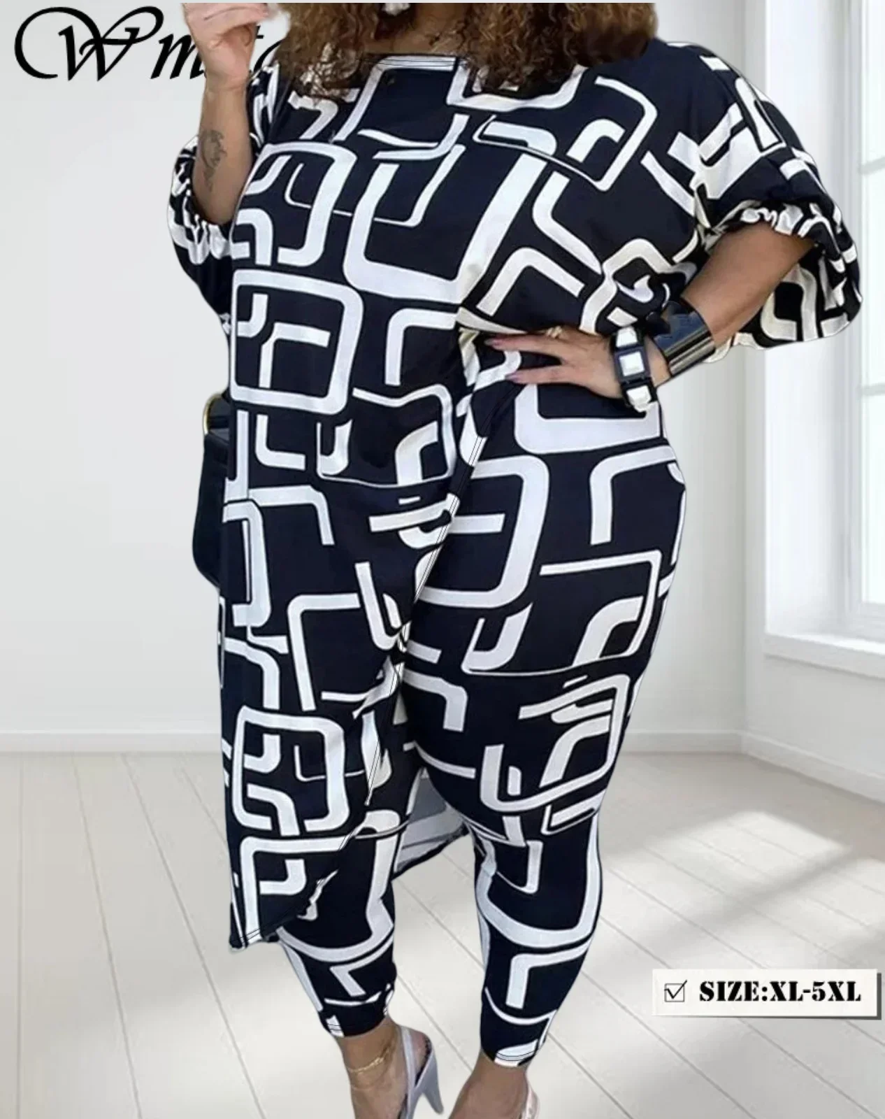 Wmstar Women Two Piece Set Plus Size  Fall Clothes Casual Long Sleeve Shirt Suit Wide Leg Pants Outfits Wholesale Dropshipping