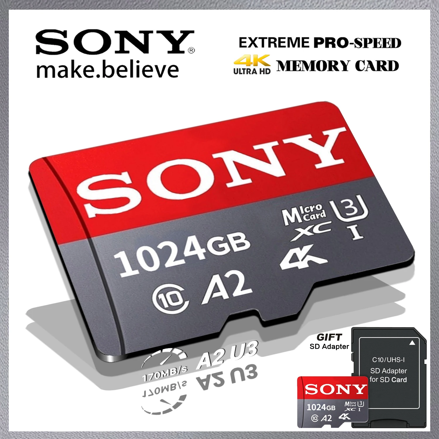 Carte Micro TF SD SONY Extreme Pro, carte mémoire SD haute vitesse, 1 To, 128 Go, 512 Go, 256 Go, U3 V60, cartes Flash 4K HD pour appareil photo, téléphone, PC