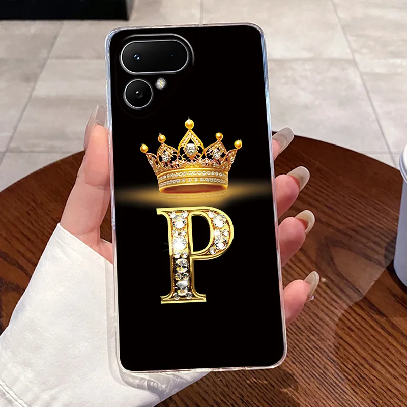Transparent TPU Soft Phone Case with A-Z Letter Crown Pattern - Shockproof and Fashionable Design