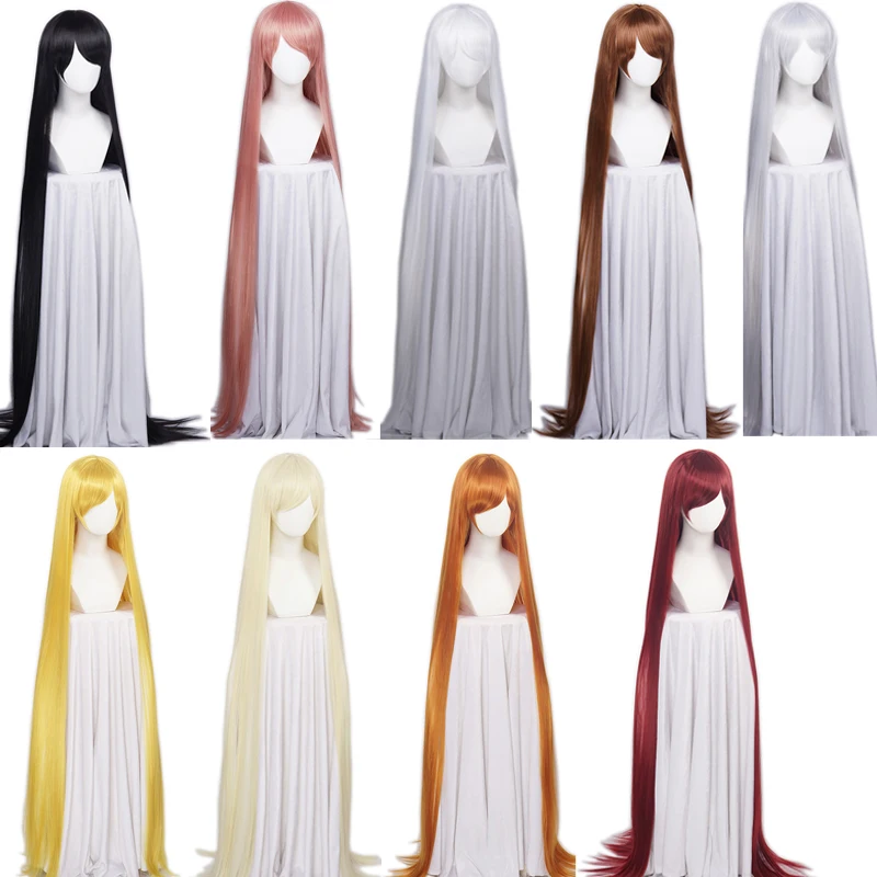 150cm 60''lange rechte cosplay pruik synthetisch haar vrouwen partij halloween kostuum hittebestendigheid dikte haar pruik cap