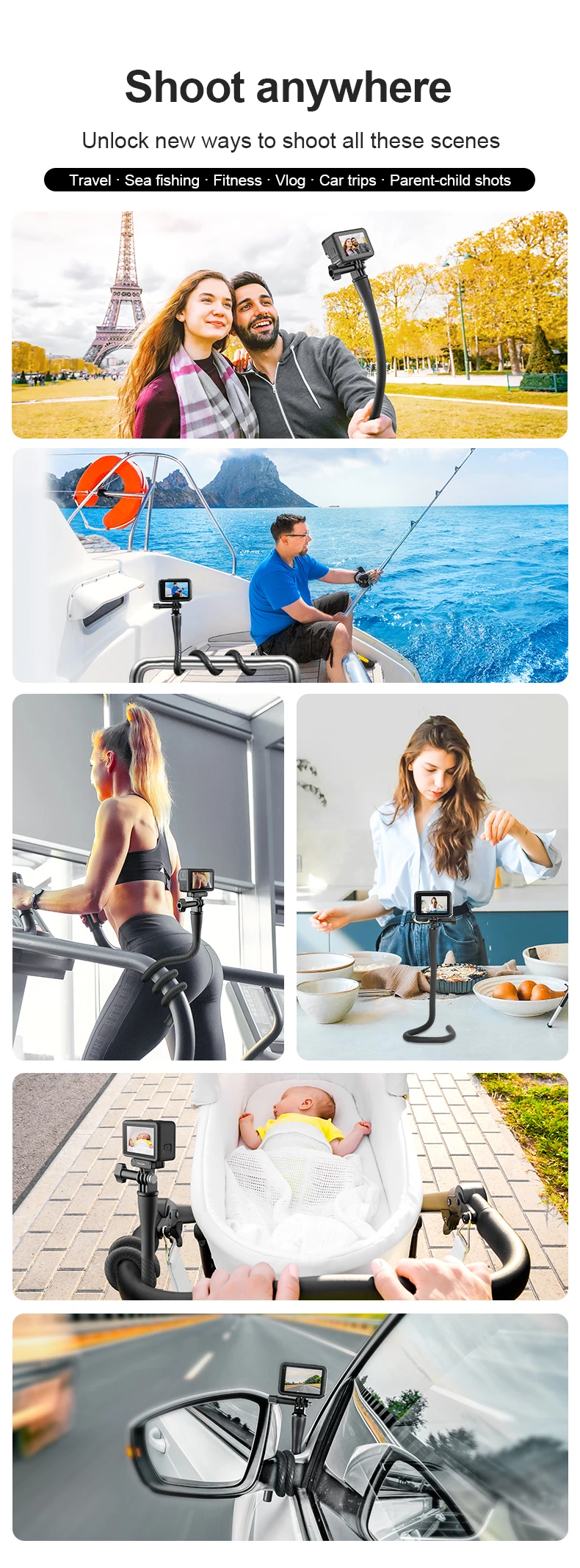Flexible Selfie Stick Monopod Tripod for GoPro insta360 Wherever Without Any Too