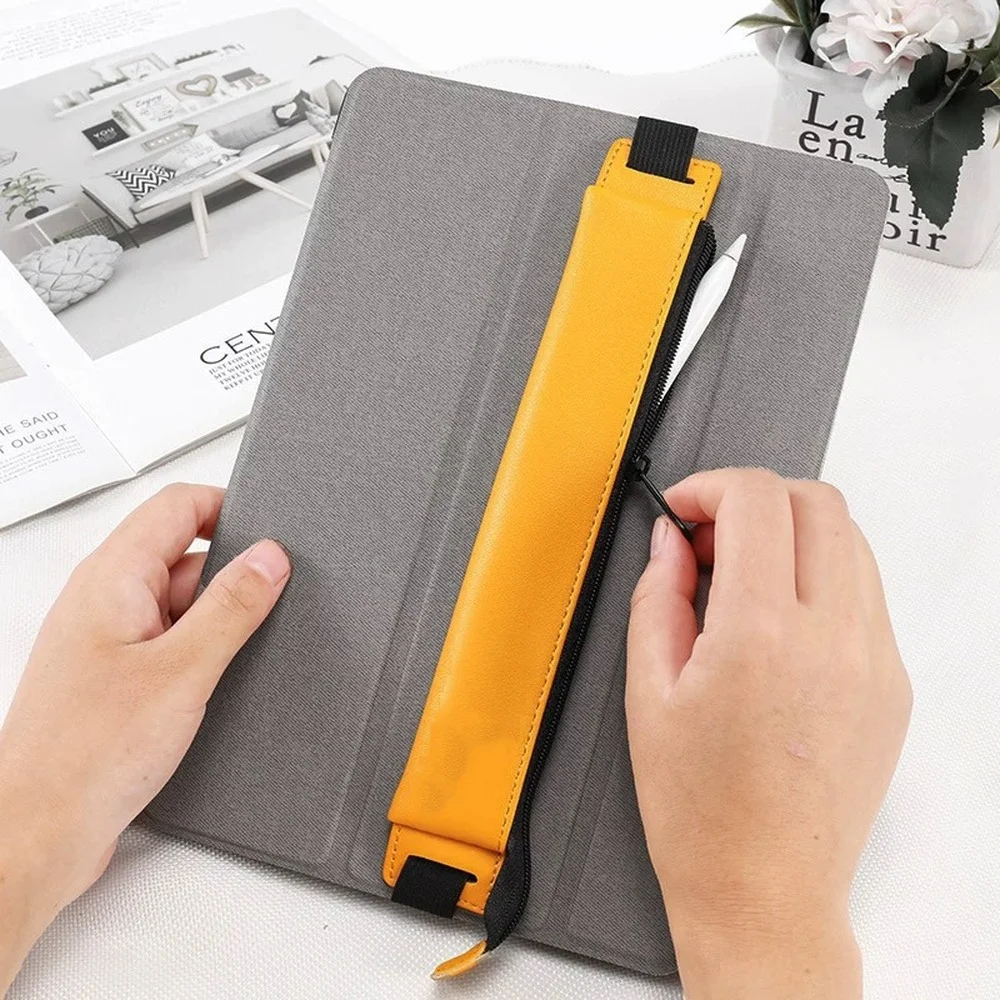 Premium PU Leather Elastic Buckle Pen Organizer Sleeve