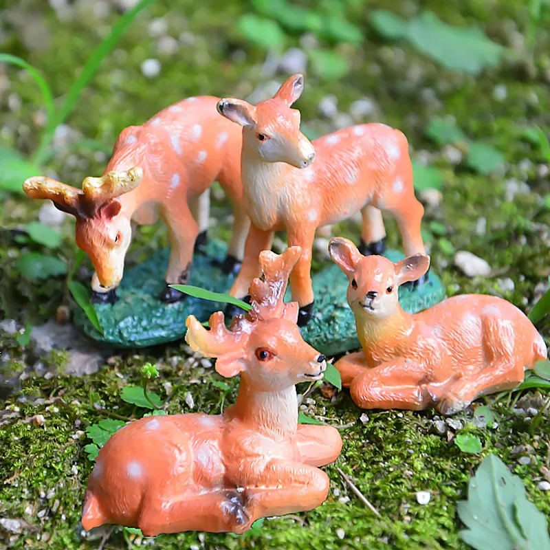 

2pc Cross-Border Supply Mini Sika Deer Ornaments Succulent Plant Bonsai Decorations Moss Micro Landscape Resin Crafts