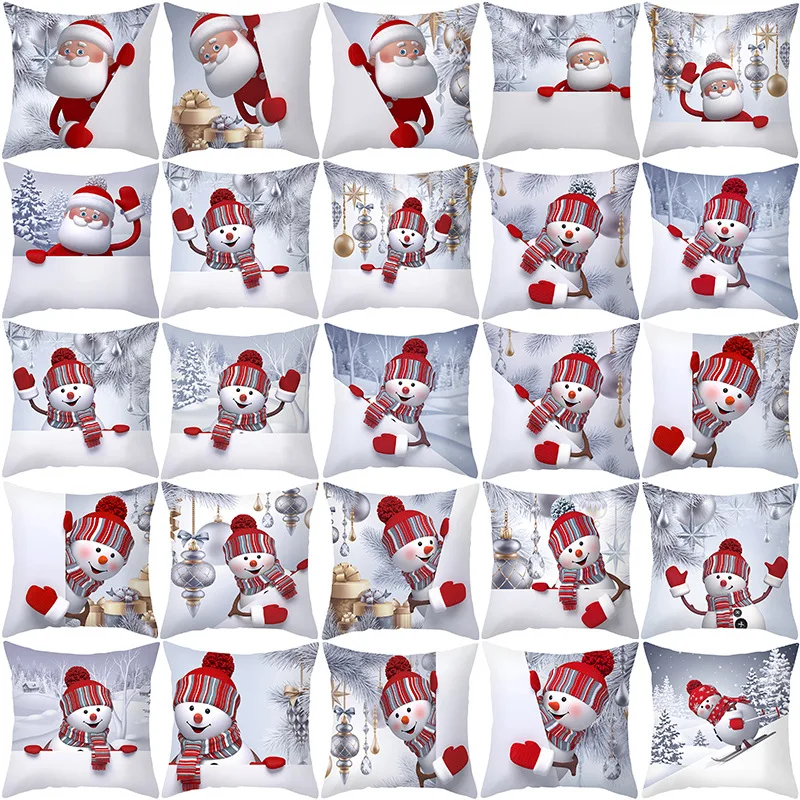 

Winter Cartoon Christmas Pillow Case Cushion Case Elk Snowman Cushion Cover Living Room Bedroom Holiday Party Decor Pillow Cover