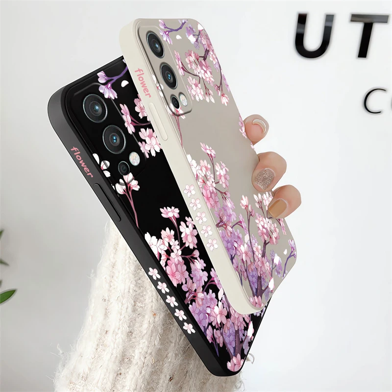 Pink Flowers Print Shockproof Silicone Soft Phone Case with Bumper Back Cover
