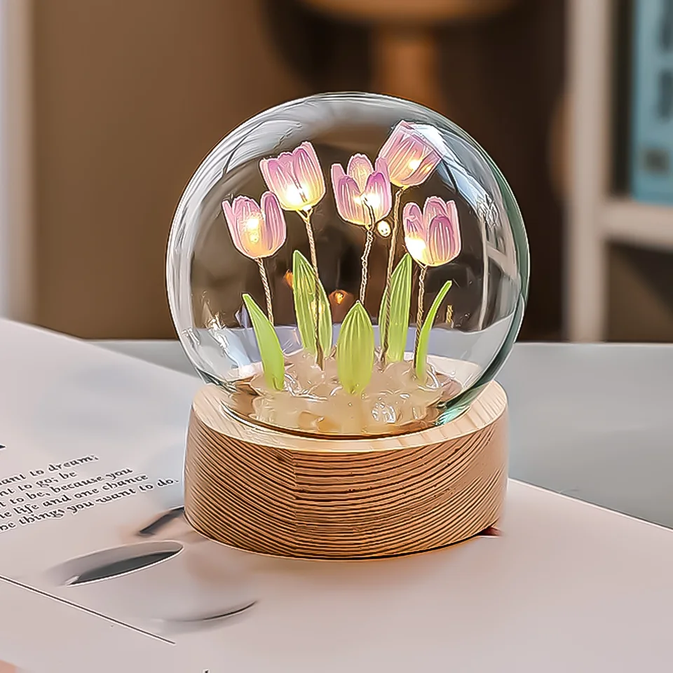 Shell Tulip Light Flower Nightlight DIY Material lampara de tulipanes  Tulips Tabletop Lamp tulipanes Birthday Gift Bedside Sleep - AliExpress