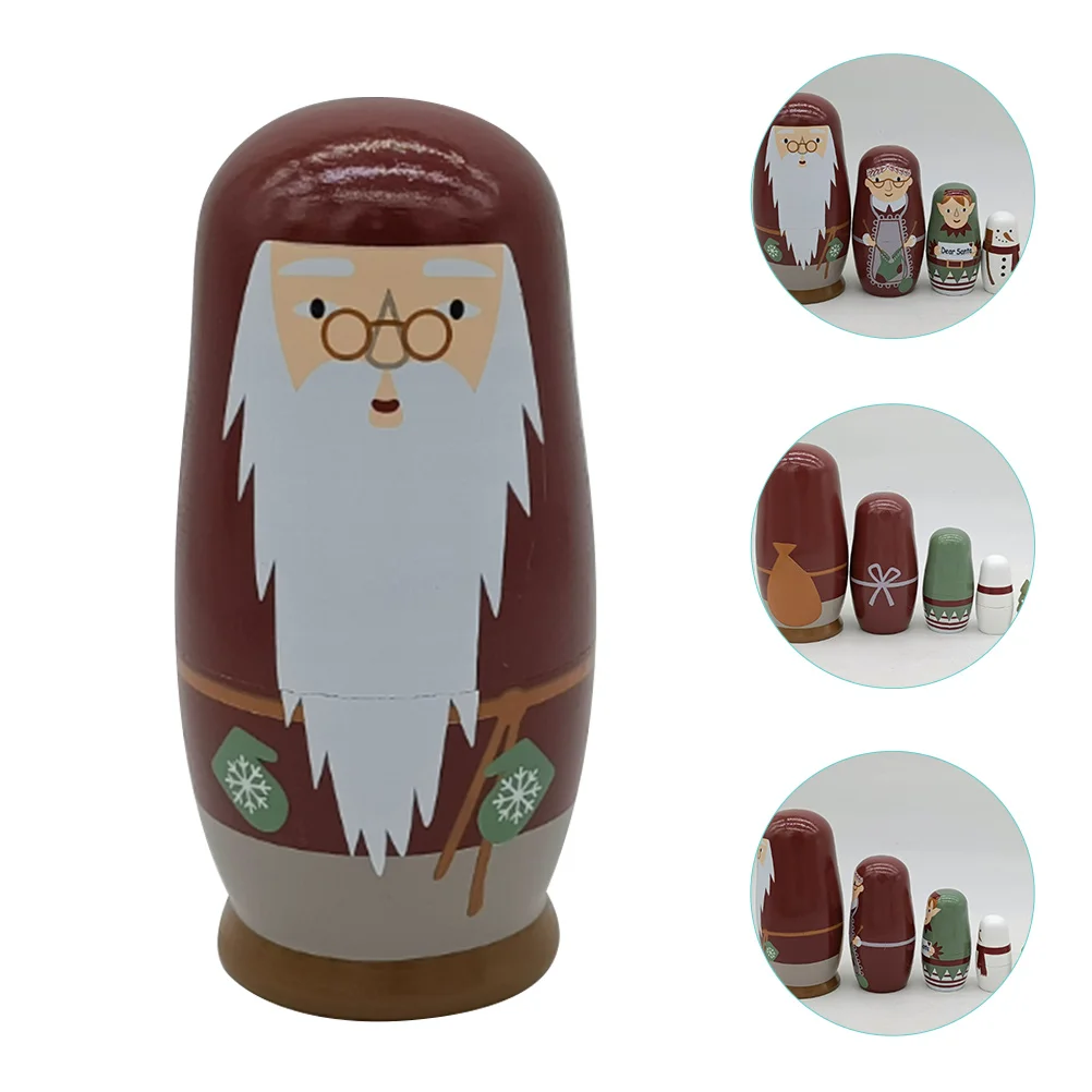 

Christmas 5-layer Stacking Dolls Santa Nesting Wooden Animal Toys Russian Xmas Crafts