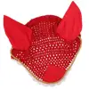 Soft Cotton Hand Crochet Breathable Fly Veil with Ears for Horse Red 6
