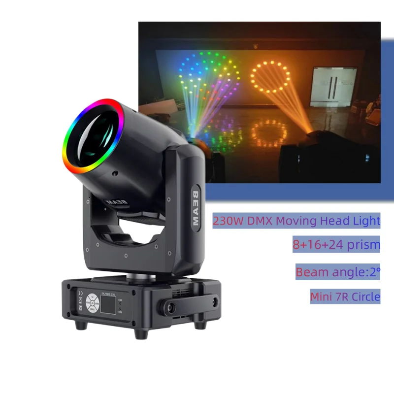 

MINI Beam Moving Head Light 230W Bulbs 7R Sharpy 8+16+24 Prism Stage Decoration 28X5050 Rgb Circle Ring For Fashion Show Party