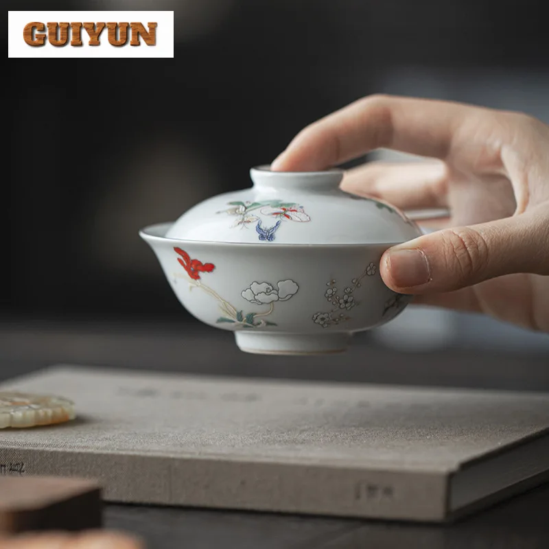 Japanese Moon Butterfly Gaiwan Aesthetic High Foot Tea Bowl Tea Tureen Making Cover Bowl Cha Tableware Equipment Decoration