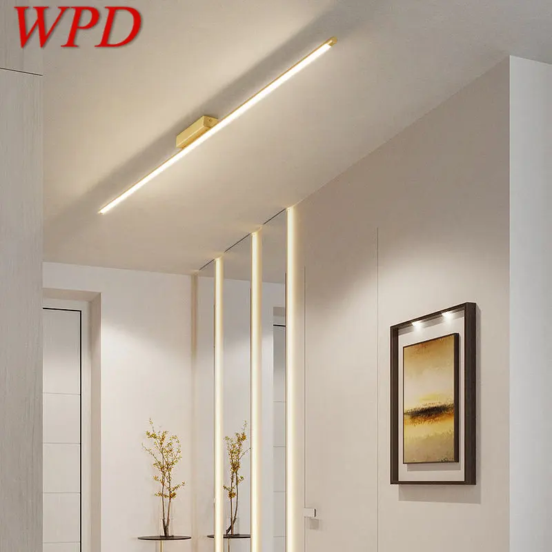 

WPD Contemporary Brass Ceiling Light LED Creative Simplicity Long Strip Lamp for Home Cloakroom Porch Aisle Decor