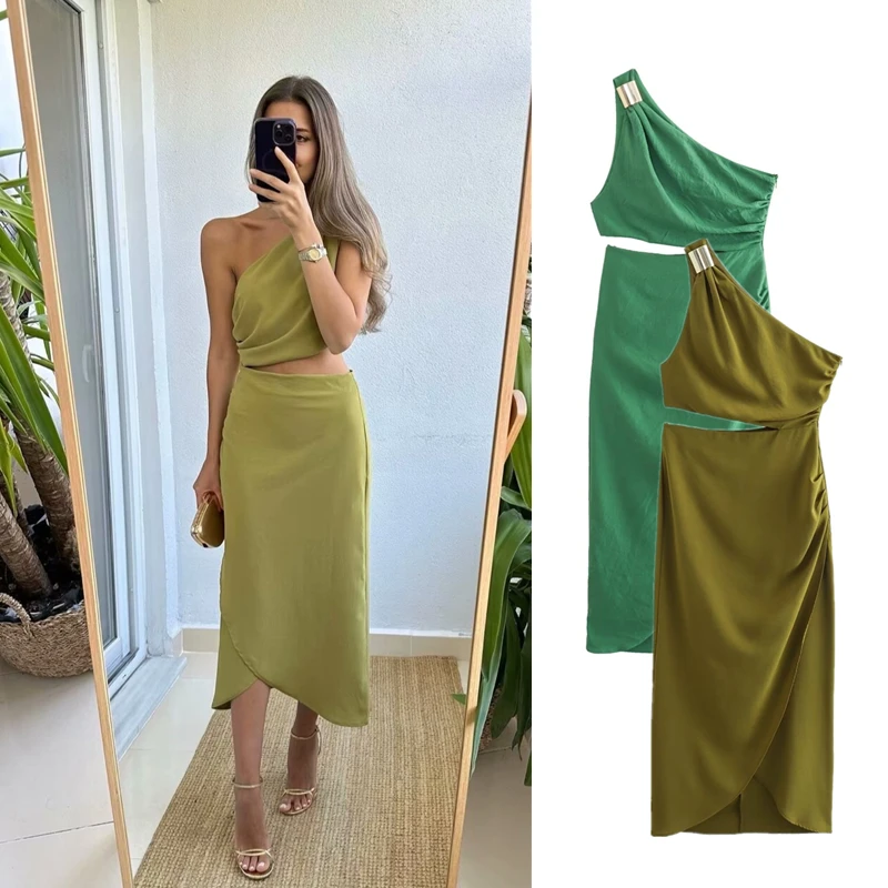 여름에 어울리는 중국 민속 스타일 치파오 드레스, 빈티지 캐주얼 패션 10 Taop & Za 여성 2024, 단색 레트로 오프닝 디자인, 골드 트림, 비대칭 미디 원피스 3897/158, 여름 신상