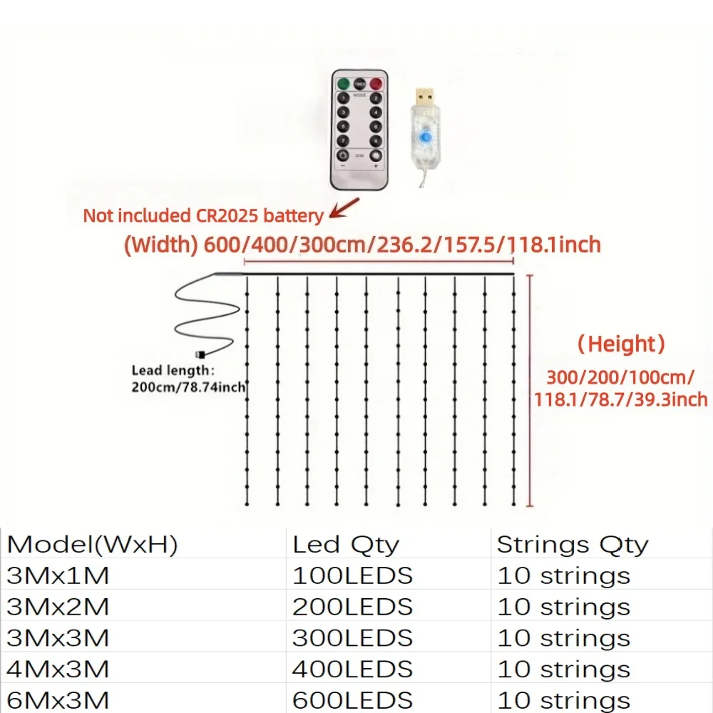 Christmas Lights LED Fairy String Curtain Lights 8 Mode Remote USB Festoon Christmas Decor For Home Holiday New Year Lamp