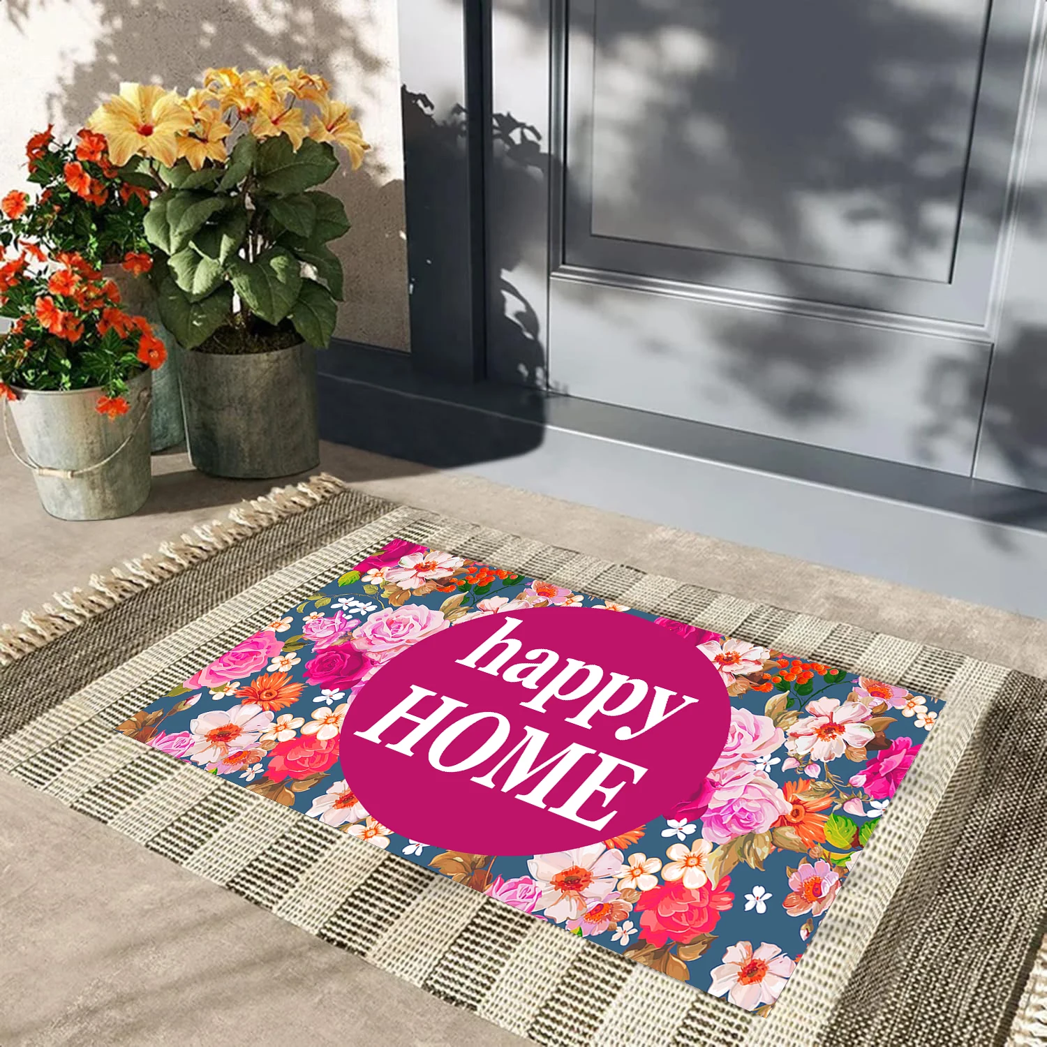 Happy Home Flora Rubber Bathroom Kitchen Mat Garden Garage Door Floor Mat Non-Slip Carpet Entrance Rug