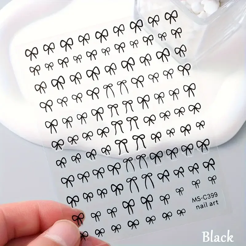 1/2pcs Black White Pink Mini Bowknot Design Nail Art Sticker Self Adhesive Lace Ribbons Bow Butterfly Decals Nail Art Decoration 6
