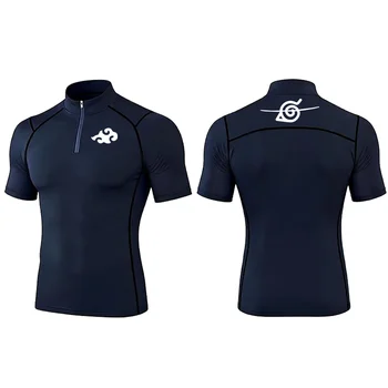 Polo da uomo a collo alto, T-shirt sportiva da esterno, top traspirante ad asciugatura rapida per corsa, maglietta attillata con colletto rialzato