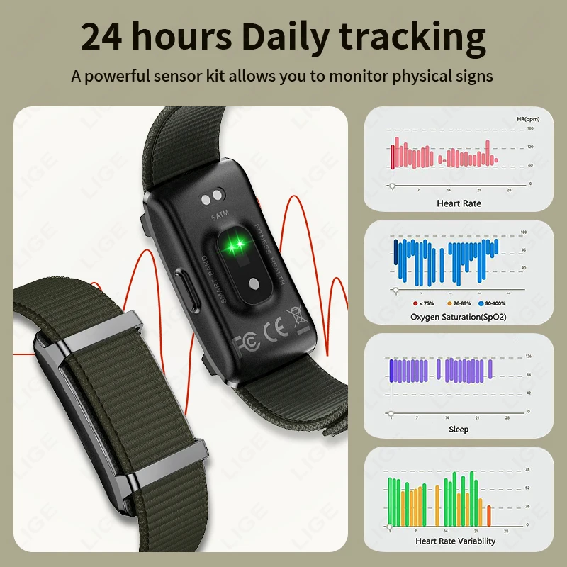 LIGE New Fitness Tracker Bracelet Thermometer Heart Rate Health Monitoring Call Reminder Smart Watch Sports Band For Men Women