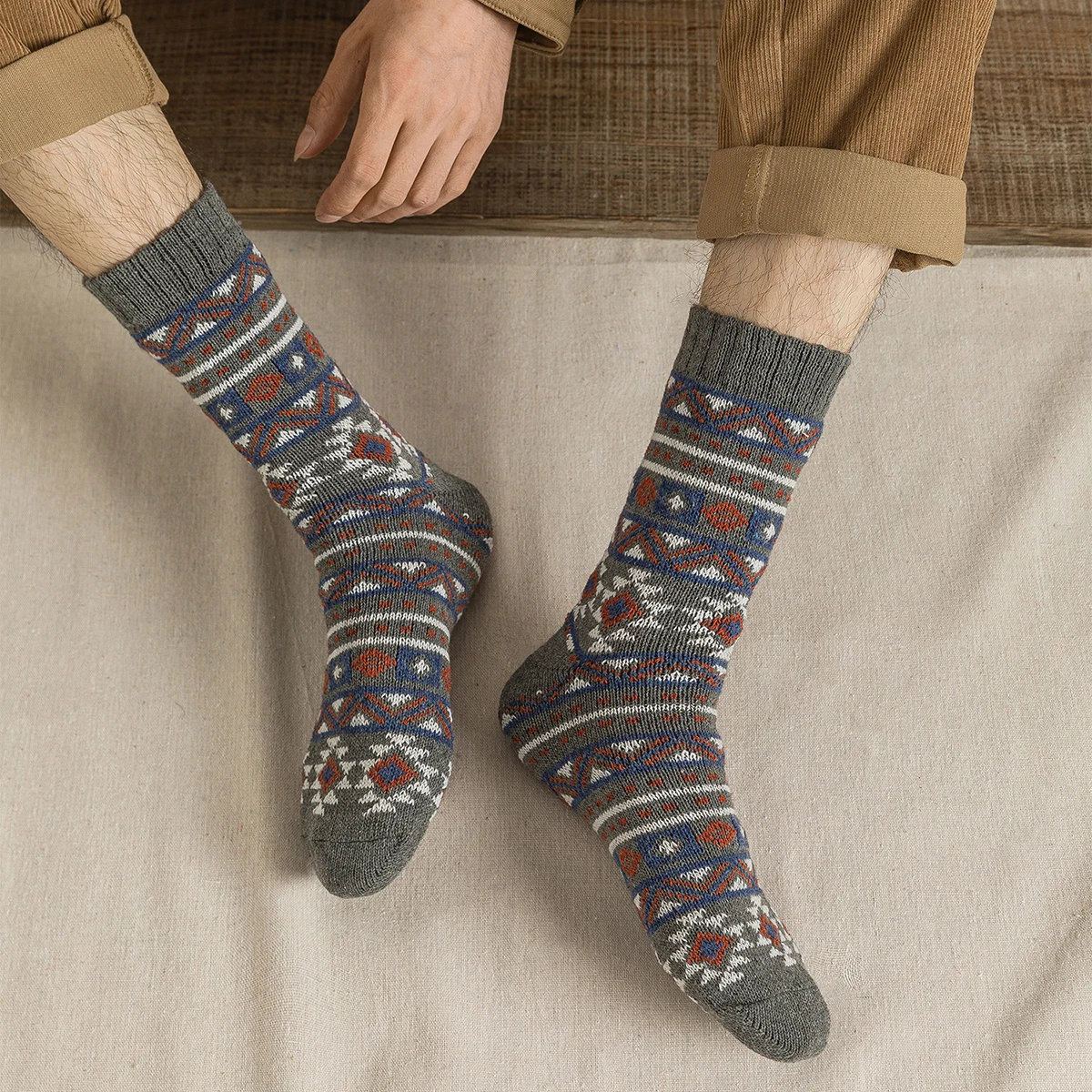 5 Paare Lot Neue Männer Frauen Dicke Warme Socken Retro Stil Linie Geometrische Muster Paar Modelle Freie Größe – Detail 6