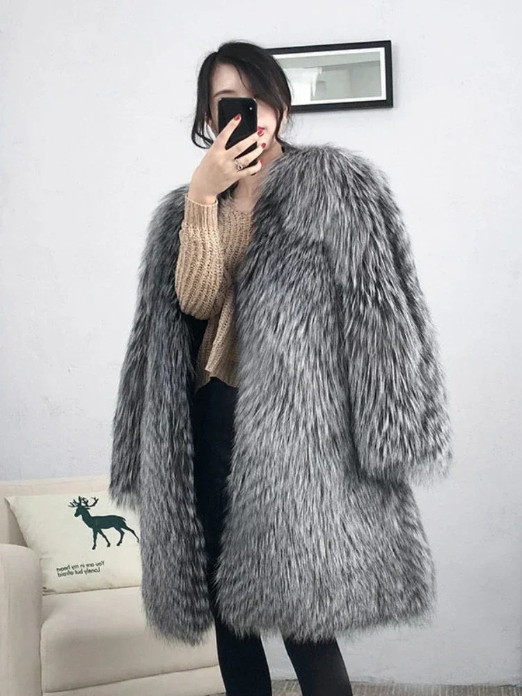 

Women's Warm Faux Fox Fur Coat Winter Leisure Long Jacket Windbreaker Women Thick Fluffy Luxury Bontjas Warm Parkas Outerwear