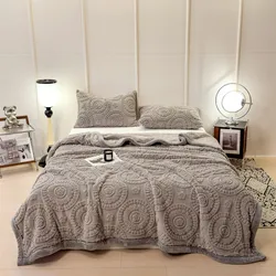 Luxury Double - Sided Velvet Plush Blanket - Thickened, Warm, and Soft Fleece Throw - 150x200cm 3 pcs set (Gray)