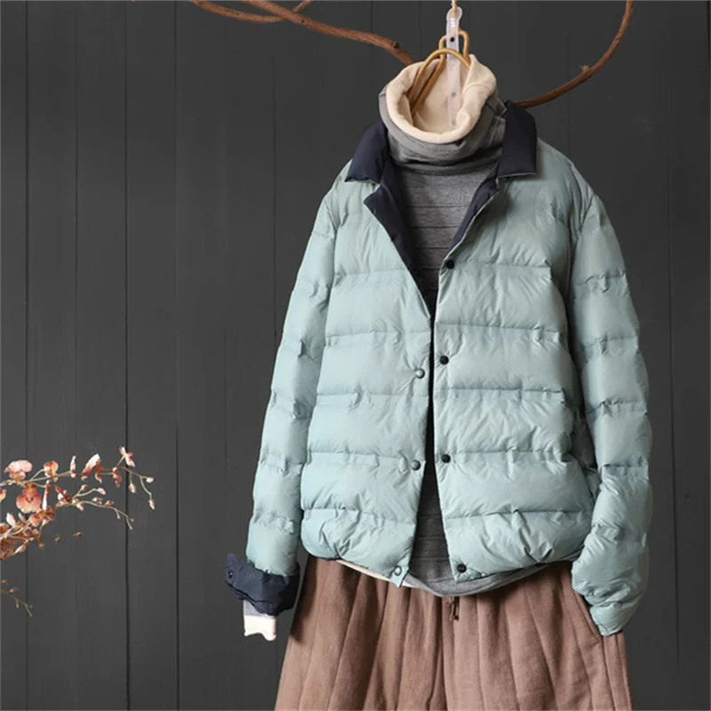 

Two-Sided Warm Down Coat 2024 Autumn Winter Women Light Thin White Duck Down Jacket Ladies Short Bigsize Puffer Parkas Outwears