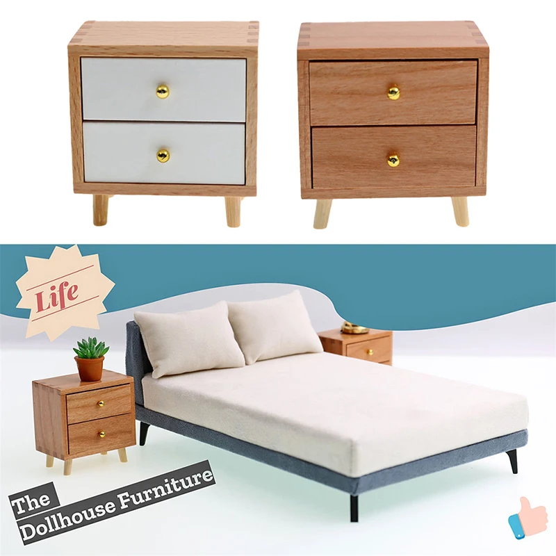1:12 Dollhouse Miniature Bedside Table Series Storage Cabinet Drawers Model Doll House Bedroom Furniture Decor Accessories Toy 3