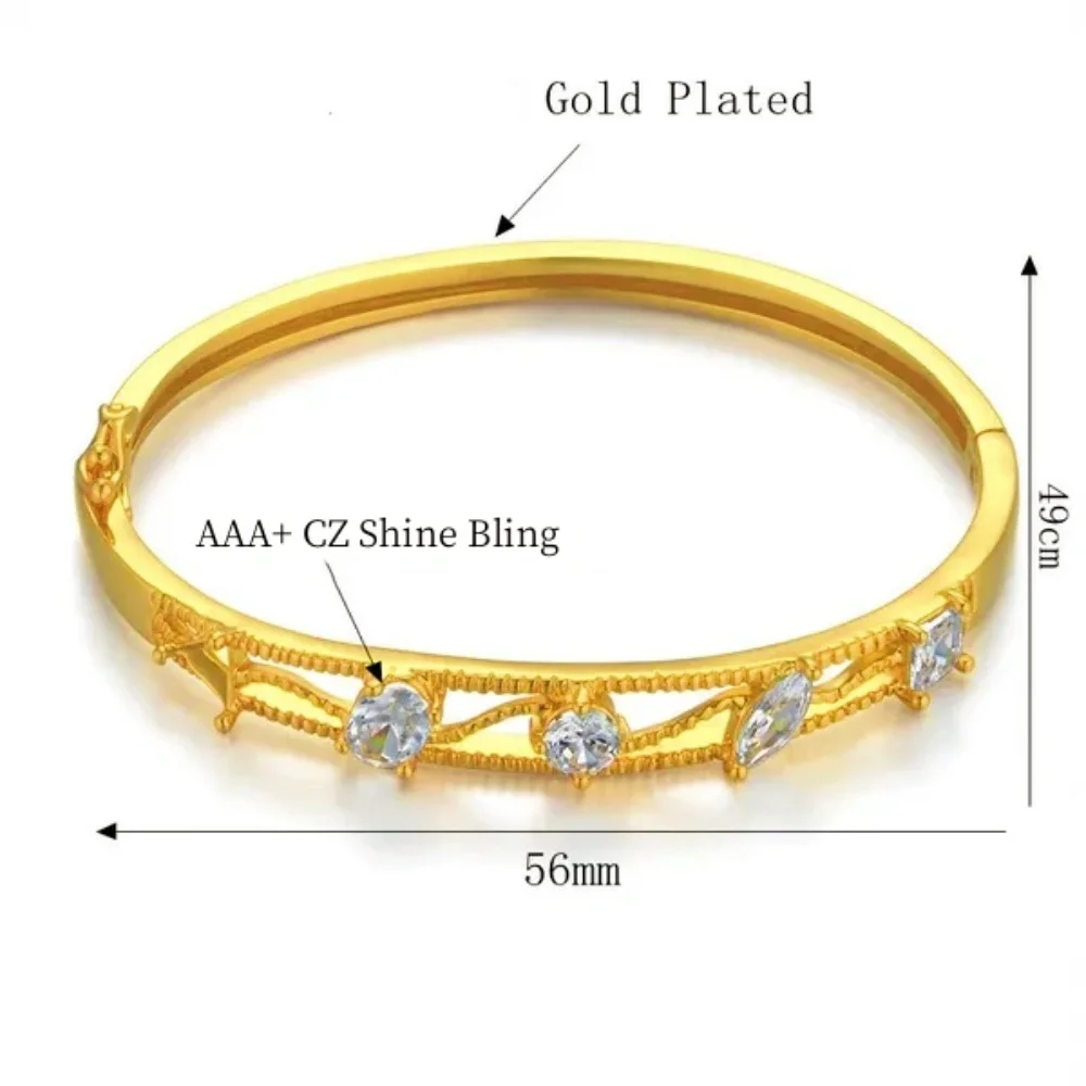 Women's Wedding Bridal Cubic Zircon Cuff Bangle Bracelet Indian Africa Lady Jewelry Ethiopian Gold Color Bride Jewelry Gift 2